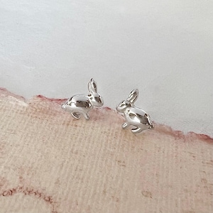 Bunny Stud Earrings, Solid 925 Sterling Silver, Silver Studs