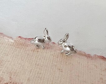 Pendientes de botón de conejo, plata de ley maciza 925, pendientes de botón de plata