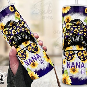 Sunflower Nana Life PNG Tumbler, Purple Glitter Print Wrap, Flower 20oz Skinny Tumbler, Summer Floral Print Wrap, Grandma PNG Print Template