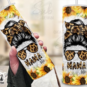 Wrap Tumbler à motif de tournesol, Mama Life PNG Design, Wrap maigre léopard 20oz, Floral Borde Png, Gift Harth Day Idea, Summer Png Wrap