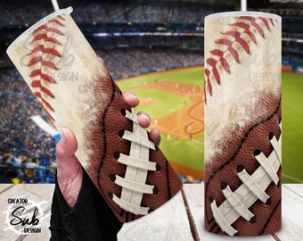 Baseball and Football Tumbler PNG, Mom Both with Football and Baseball, Sport Mama Gift Idea Png Sublimation, Dirty Baseball Tumbler Wrap