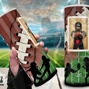 Football Player Photo Tumbler Wrap, Verjaardagscadeau voor jongen en coach, Football Fan Png, 20oz Skinny PNG Sublimation Tumbler Print Wrap