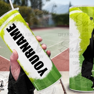 Tennis Liebhaber Becher Wrap, Becher Geschenk für Tennisspieler, personalisierte Becher für Ihren Namen, 20 Unzen Skinny Tumbler PNG Sublimation