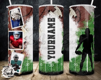 Football Photo Tumbler PNG, 20oz Skinny PNG Sublimation Tumbler Print, Gift for Birthday Boy Player Wrap, Sport Fan Png Tumbler