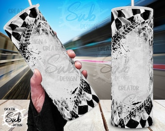 Checkered Flag Png Wrap, Racing Flag Tumbler Print, Racing Tumbler Print, Sport Racing Gift Idea for Boy, Distressed Tire Track Texture Png