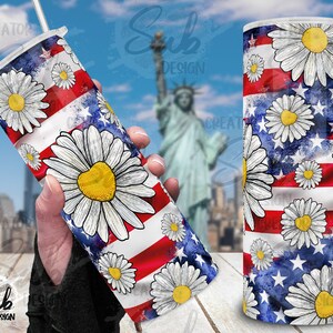 Drapeau américain Daisy Tumbler, 4 juillet 20 oz Tumbler Wrap, cadeau de fête des mères pour Farmer Mama, jardinier png Sublimation Design Download