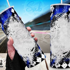 20oz Skinny Tumbler, blauw geruite racevlag, politie papa cadeau idee, race auto Tumbler cadeau voor mannen en vrouwen, PNG sublimatie ontwerp