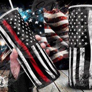 Patriotic Red Flag PNG, Firefighter Gift Tumbler, The Thin Red Flag Png, Father&#39;s Day Gift Design, 20oz Tumbler Print Wrap,