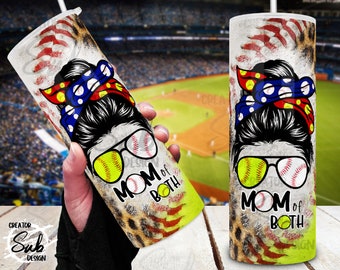 Baseball Mom Both Print Wrap, Mom Messy Bandana with Baseball SoftBall, Sport Mama Gift Idea Png Sublimation, Dirty Baseball Tumbler Wrap