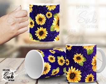 Sunflower Glitter mug png, Purple glitter Png sublimation, Sunflower png Sublimation, Flower mug 11oz - 15 oz mug design PNG- Mug wrap