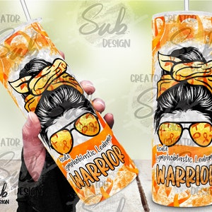 Acute Lymphoblastic Leukemia Tumbler Wrap, Warrior Awareness Tumbler Wrap, Orange Ribbon Design, Bandana PNG