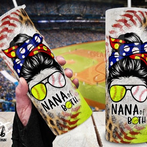 Baseball Png Print Wrap, NANA Both with Baseballand and SoftBall, Sport Grandma Gift Idea Png Sublimation, Dirty Baseball Tumbler Wrap