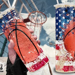 Independence Day Png, Basketball Tumbler Print Wrap, American Patriotic Flag Tumbler, Basketball Fan Tumbler Gift. 20oz Skinny Sublimation