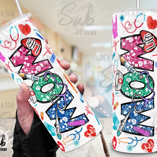 Nurse Mom Png Tumbler, Mom Life Png Png, Medical tool png wrap, Health Care Png Design, 20oz Skinny Tumbler Sublimation Design