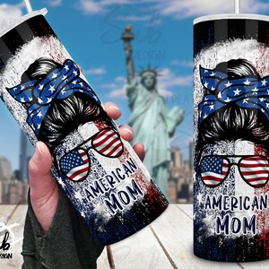 American mom png tumbler, Dirty mom skinny tumbler, 4th of July Skinny tumbler png, American Mama png, Mom Life Bun Hair 20oz Skinny Tumbler