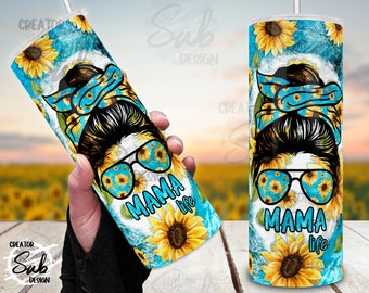 Sunflower Turquoise Png Print, Sunflower Mama life Tumbler Wrap, Flower Skinny 20oz Png Sublimation, Green Turquoise Stone Print Template
