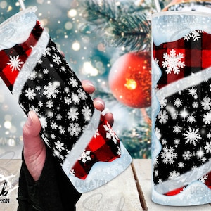 Snow Fall Christmas PNG, Buffalo Plaid Background Tumbler Wrap, Merry Christmas Tumbler, Christmas Gift Idea, Snowflake Sublimation,