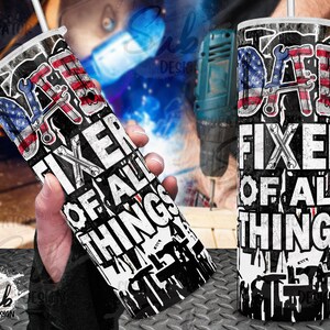 20oz Skinny Tumbler, Dad Fix of All Things, Zabawny Tumbler dla mężczyzn, Pomysł na prezent na dzień ojca, Amerykański patriotyczny tata, Projekt sublimacji PNG
