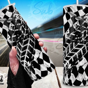 Checkered Tumbler Png, Racing Flag 20oz Skinny Tumbler, Tire Trace Track Png Wrap, Racing Tumbler Png Sublimation Print, Father&#39;s Day Gift
