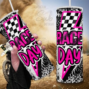 Pink Lightning Tumbler, Race Day Tumbler Png, Rider Women Gift Idea, 20oz Skinny Tumbler PNG Sublimation, Race Mom Cadeau voor Moederdag