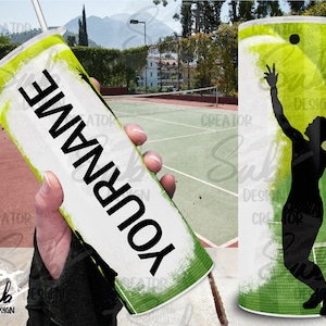 Tennisspieler Becher Wrap, Tennis Liebhaber Geschenk, personalisierte Becher für Ihren Namen, 20 Unzen Skinny Tumbler PNG Sublimation
