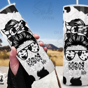 Cow Mom Png Tumbler Wrap, Cow Print Tumbler, Mom Life png Skinny Tumbler PNG 20 oz tumbler png Cow png Sublimation design, Mom cow png