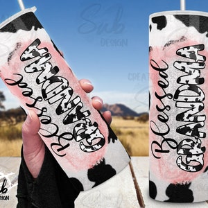 Oma Tumbler Wrap, Gesegnete Nana Kuh Druck png, 20oz Kuh Muster Skinny Tumbler png Sublimation Sesign, Bauer Geschenkidee, Muttertag Geschenk