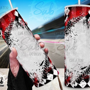 20oz Skinny PNG Tumbler, Red Checkered Racing Flag, Race Car Tumbler Gift for Men and Women Who Love Speed, PNG Sublimation Design