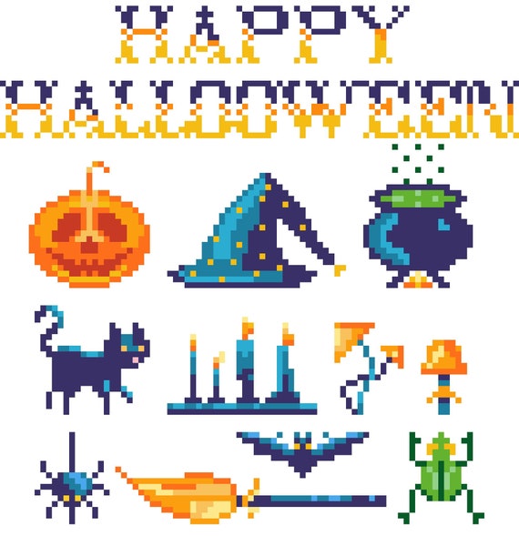 Happy Halloween PDF Cross-Stitch Chart Pattern Instant | Etsy