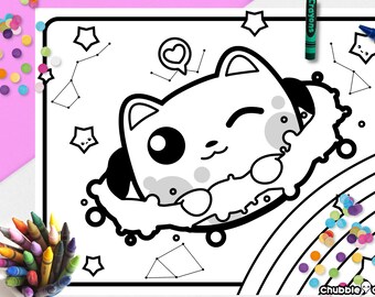 Kawaii Cat Coloring Etsy