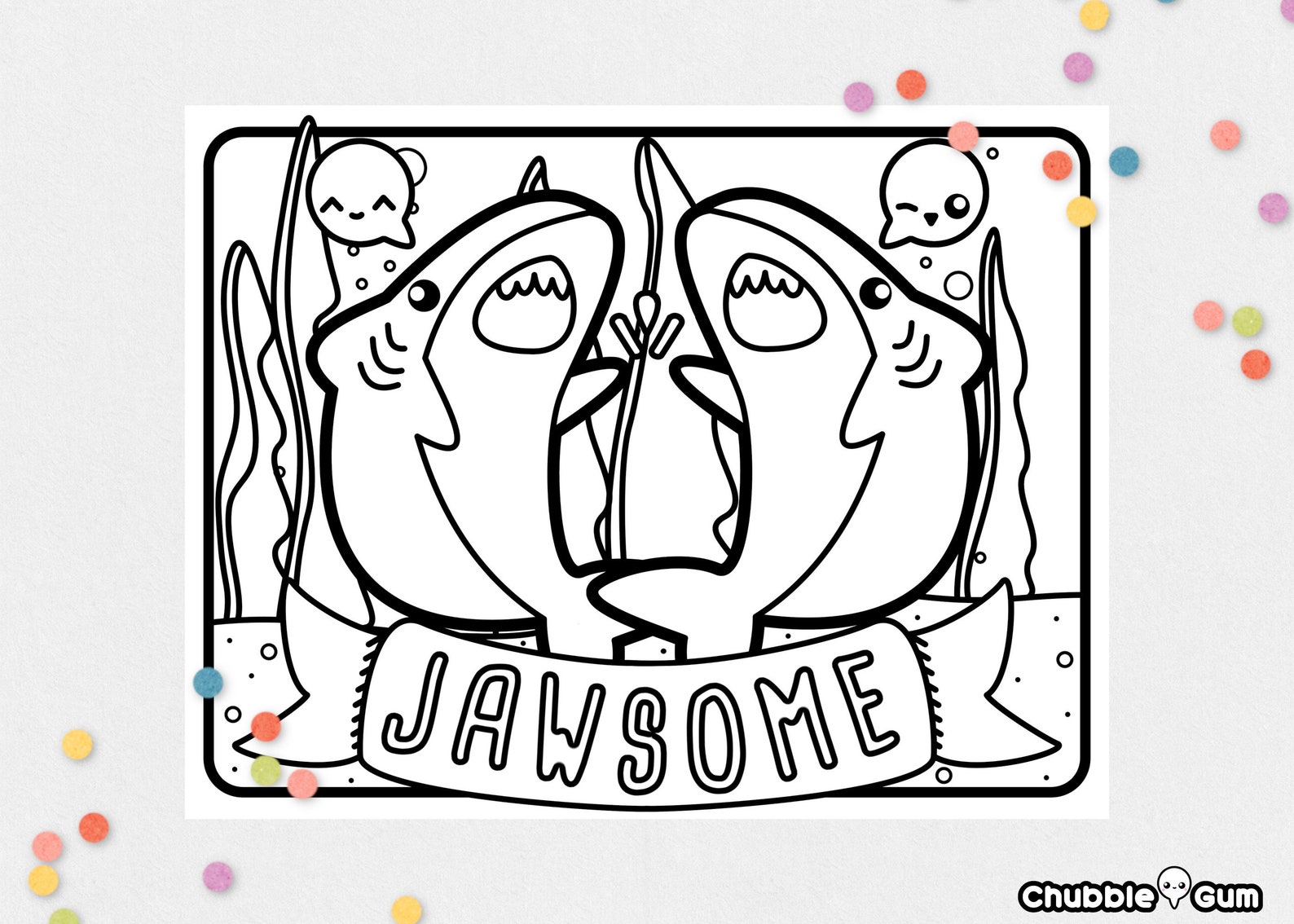 Printable Cute Shark Coloring Page for Kids Kawaii Shark | Etsy