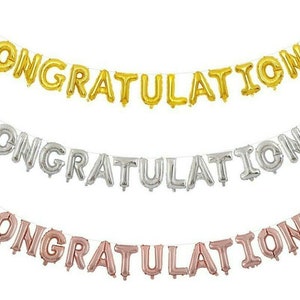 Felicitaciones Globos de cartas - 16 "Foil Banner Party Kit - 5M Reusable Celebration Bunting - Todas las ocasiones - ¡Paja y cuerda gratis!