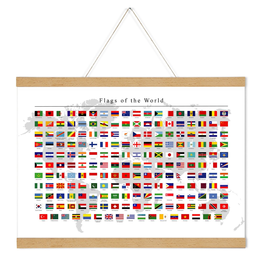 Flags of the World Map Wall Art Prints Posters 197 Countries Children's