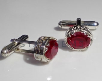 Natural Ruby Men's Cufflinks, Ruby Oval Cut Gemstone Cufflink, 925 Sterling Silver Cufflink, Weeding Engagement Cufflink Gift, GF