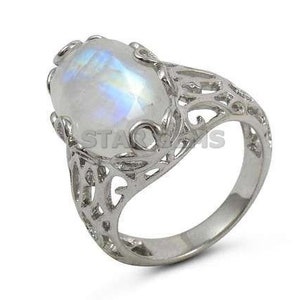 Rainbow Moonstone Women Ring, 925 Sterling Silver Ring, Wedding Engagement Ring, Promise Ring, Anniversary Gift for Mom Sister & Girlfriend