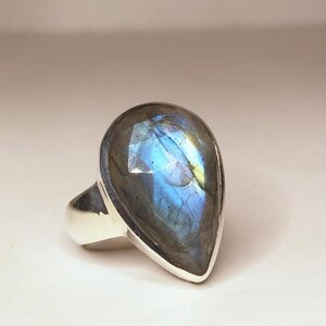Blue Fire Labradorite Women Ring, 925 Sterling Silver Ring AAA+ Quality Labradorite Ring, Wedding Engagement Ring, Anniversary Gift For Her