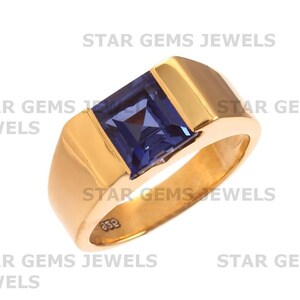Anel masculino de ametista natural, anel de prata banhado a ouro 14k, anel de destaque, anel de ametista com pedra preciosa de qualidade AAA+, presente de aniversário para ele