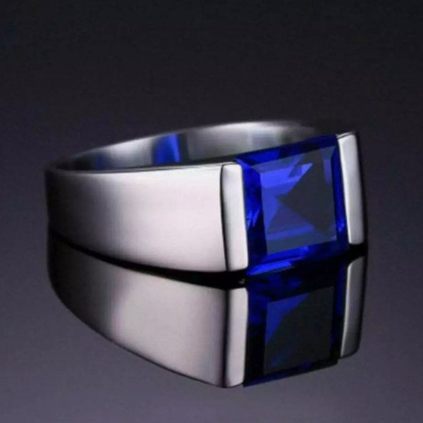 Blauer Saphir Ring 925 Sterling Silber Ring für Herren Saphir Stein Ring Hochzeit Versprechen Ring September Geburtsstein personalisiertes Geschenk für Männer