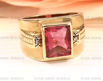 Real Ruby Ring For Men, 14k Gold Plated Silver Handmade Jewelry, July Birthstone Ring, Wedding Anniversary Personalized Gift For Him