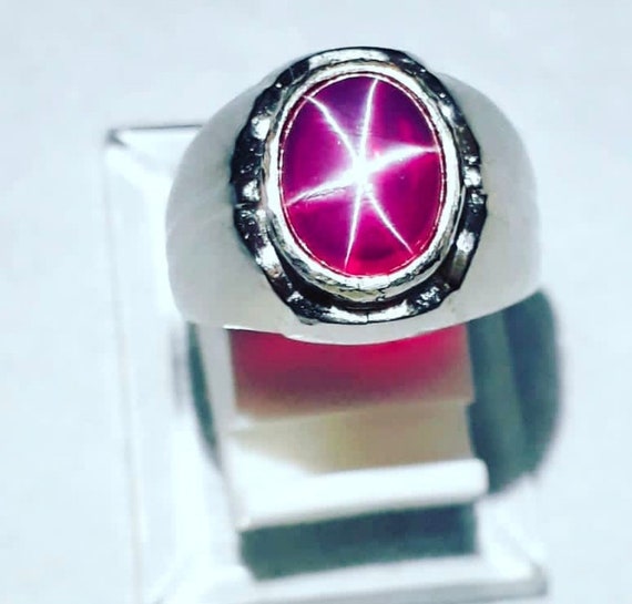 Water Million Star Ruby Ring 925 Sterling Silver Signet Ring Wedding Engagement Ring Red Star Ruby Stone Ring Anniversary Gift for Men