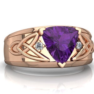 Anel de ametista natural masculino, prata esterlina 925, joias masculinas artesanais, anel de ouro 14k, pedra de nascimento de fevereiro, presente personalizado para ele