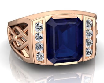 Natural Sapphire Men's Ring, Handmade Sapphire Ring, 925 Sterling Silver, September Birthstone, Blue Sapphire Personalized Gift for Men