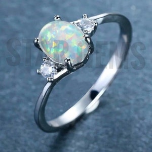 White Fire Opal Women Ring, 925 Sterling Silver Ring, Vintage Opal Ring, Engagement Promise Ring, Wedding Anniversary Gift For Her