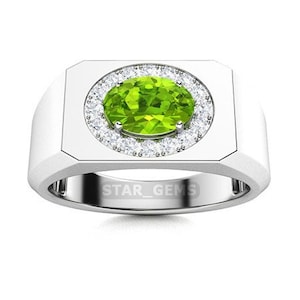 Green Peridot Ring, 925 Sterling Silver Ring, Men Engagemnt Ring, August Birthstone Ring, Wedding Ring, Personalized Gift For Him