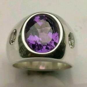 Anel com pedra preciosa de ametista natural, anel masculino elegante feito à mão, anel de prata esterlina 925, ouro 14k, presente personalizado de aniversário para ele