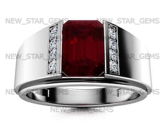 Natural Ruby Men's Gemstone Ring, 925 Sterling Silver Ring, Engagement Promise Ring, July Birthstone Ring, Wedding Anniversary Gift For Men