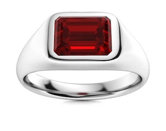 Bague Homme En Argent 925 Avec Grenat Naturel - Pierre Princesse 8mm, Taille Personnalisable #442