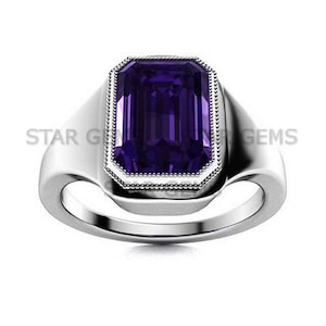 Purple Amethyst Men&#39;s Ring, Wedding Band Ring, 925 Sterling Silver Ring, February Birthstone Ring, Anniversary Engraving Gift For Him