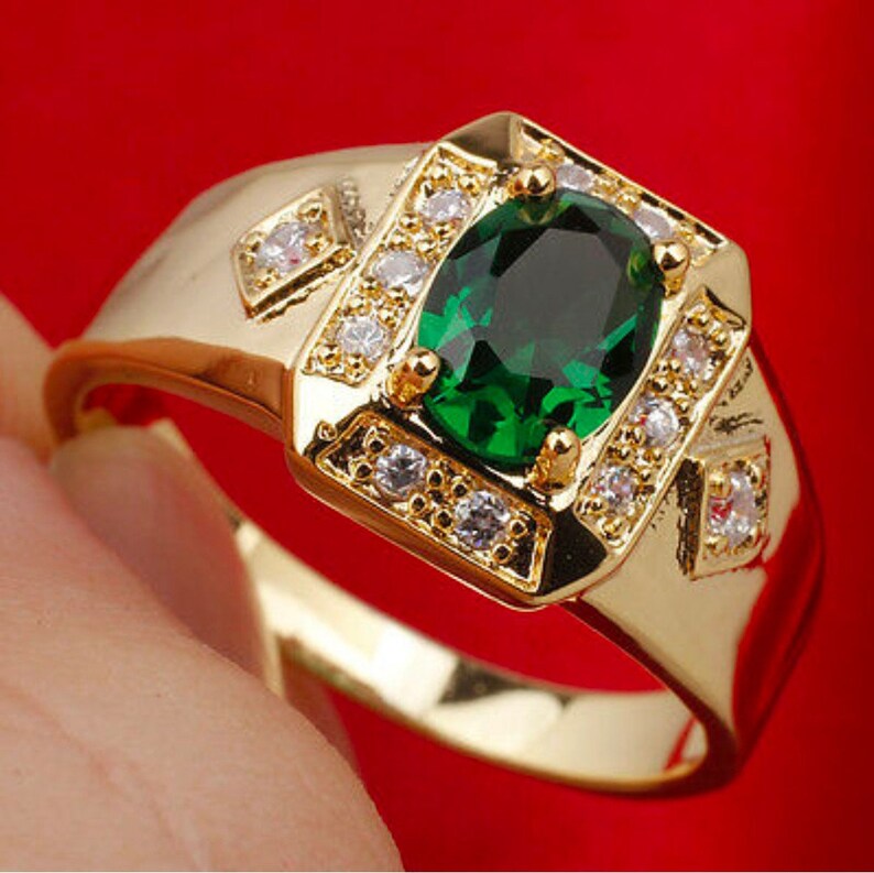 Lab Emerald Ring In 925 Stirling Silver Gold Platted Ring Etsy