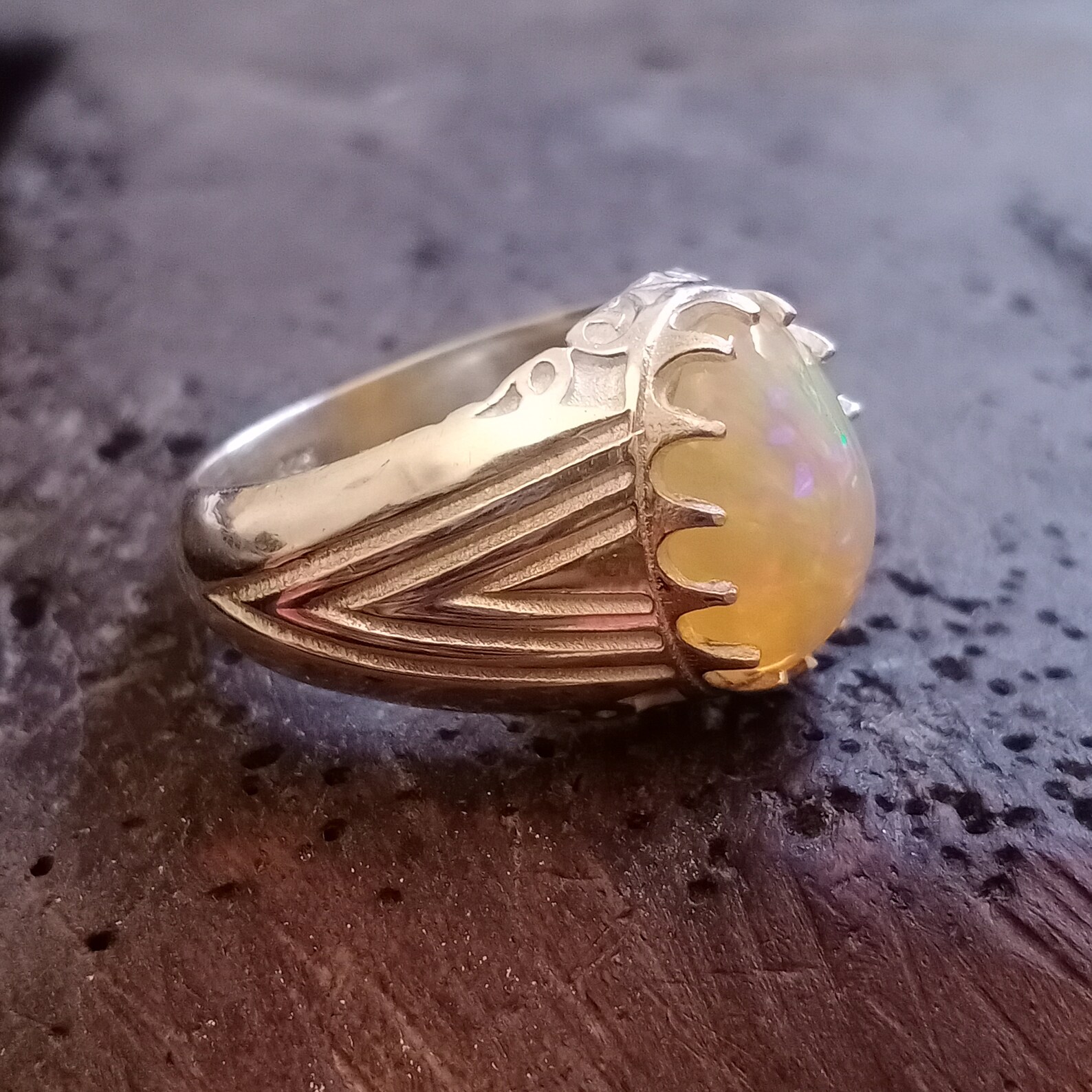 Natural Opal Silver Men's Ring 925 Sterling Silver Multi Etsy